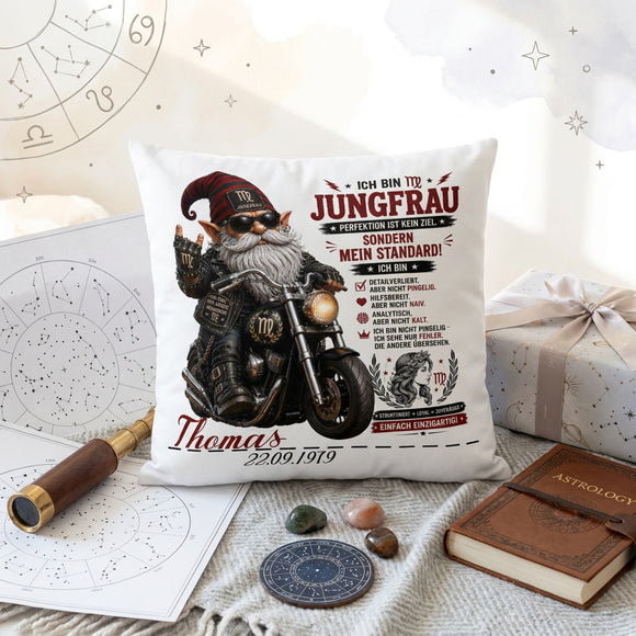 Personalisiertes Kissen Sternzeichen Jungfrau mit Name und Geburtsdatum als besonderes Geschenk für Männer