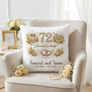 Juwelenhochzeit Kissen personalisiert mit großer 72 und goldenen Herzen