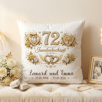 Geschenk Juwelenhochzeit personalisiertes Kissen zum 72. Hochzeitstag