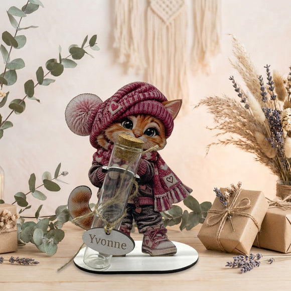 Katzengeschenk für Frauen mit Glasröhrchen für einen Geldschein