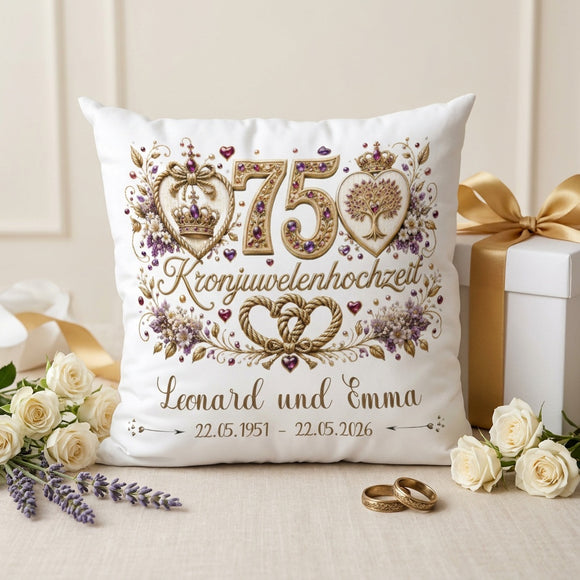 Geschenk Kronjuwelenhochzeit personalisiertes Kissen zum 75. Hochzeitstag
