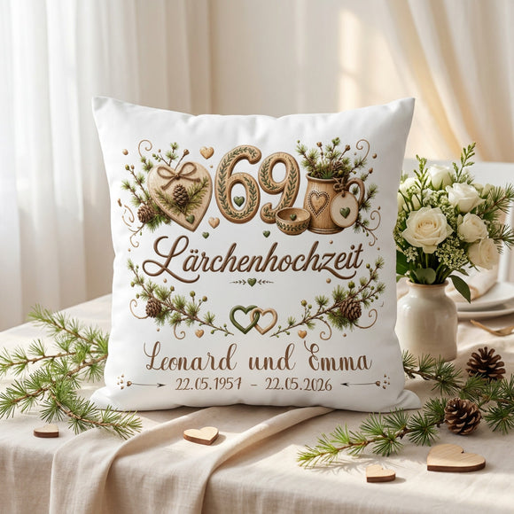 Geschenk Lärchenhochzeit personalisiertes Kissen zum 69. Hochzeitstag
