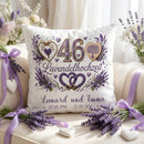 Personalisiertes Kissen zur Lavendelhochzeit mit Lavendel, Herzen und Lebensbaum