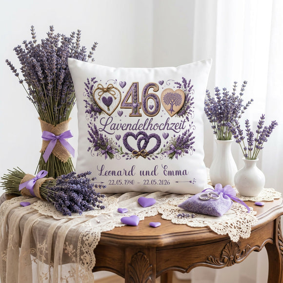 Geschenk zum 46. Hochzeitstag mit elegantem Lavendelhochzeit-Design und Namen des Ehepaares