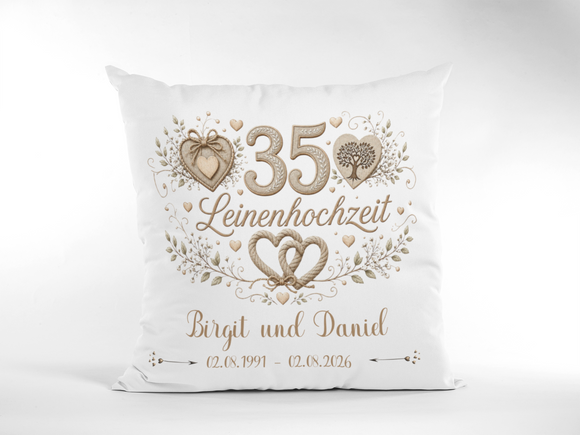 Leinenhochzeit Kissen personalisiert als hochwertiges Hochzeitsjubiläum Geschenk