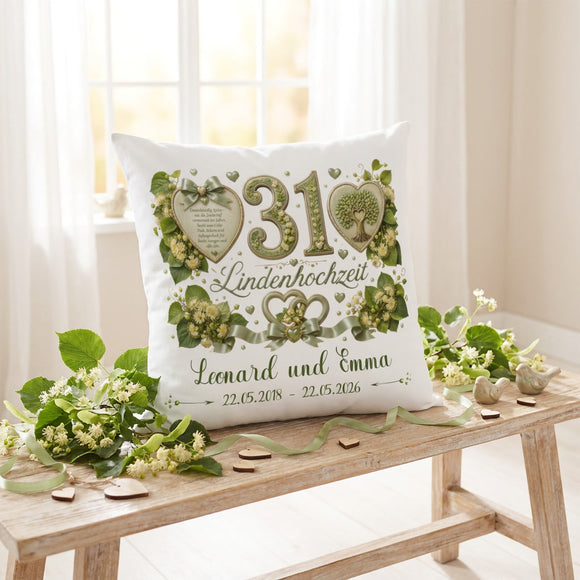 Lindenhochzeit Kissen personalisiert als hochwertiges Hochzeitsjubiläum Geschenk