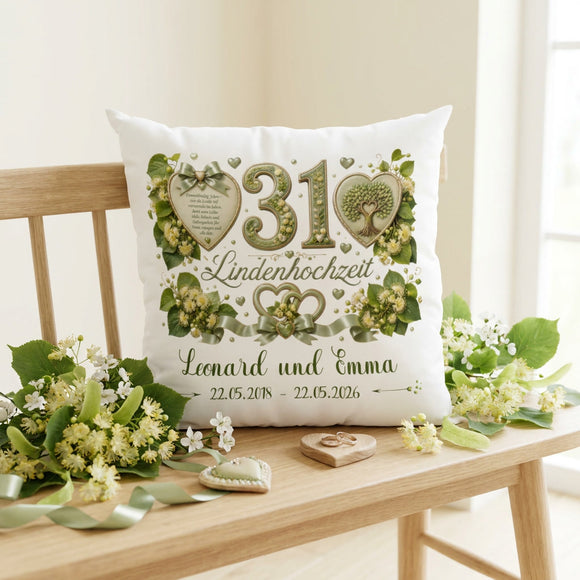 Personalisiertes Jubiläumskissen für 31 Jahre Ehe mit elegantem Linden-Design