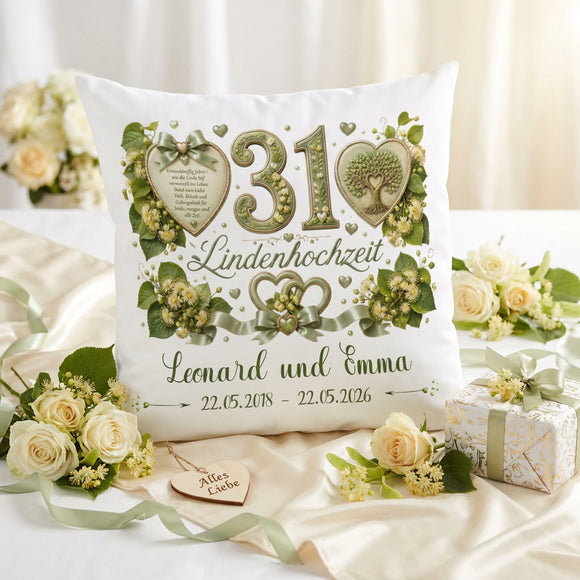 Geschenk zum 31. Hochzeitstag mit Lindenhochzeit-Design und Namen des Ehepaares