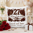 Personalisiertes Kissen zur Mahagonihochzeit mit Rosen, Herzen und Lebensbaum