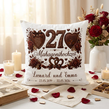 Geschenk Mahagonihochzeit – personalisiertes Kissen mit Namen und Datum zum 27. Hochzeitstag