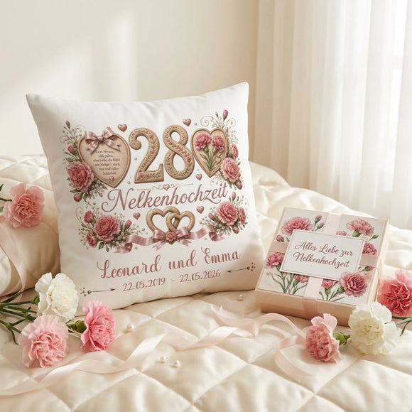 Nelkenhochzeit Kissen personalisiert als besonderes Hochzeitsjubiläum Geschenk