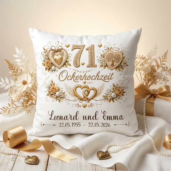 Geschenk Ockerhochzeit personalisiertes Kissen zum 71. Hochzeitstag