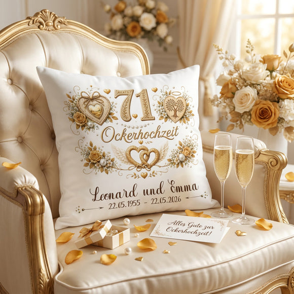 Geschenk Ockerhochzeit personalisiertes Kissen