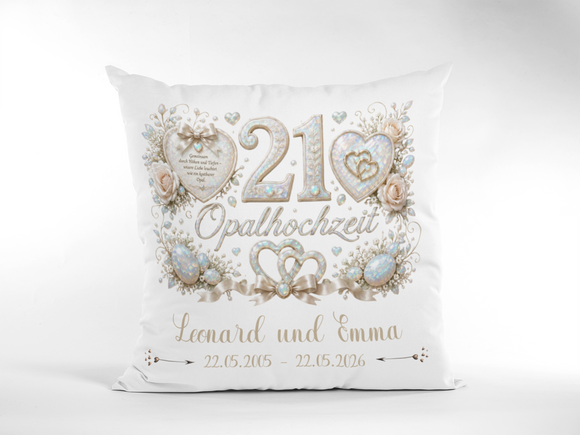 Geschenk Opalhochzeit – personalisiertes Kissen mit Namen und Datum