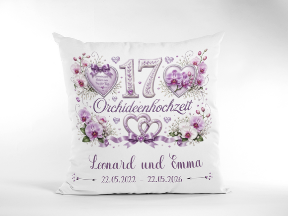Geschenk Orchideenhochzeit – personalisiertes Kissen mit Namen