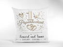 Geschenk zum 1. Hochzeitstag mit personalisiertem Kissen und Papierkranich