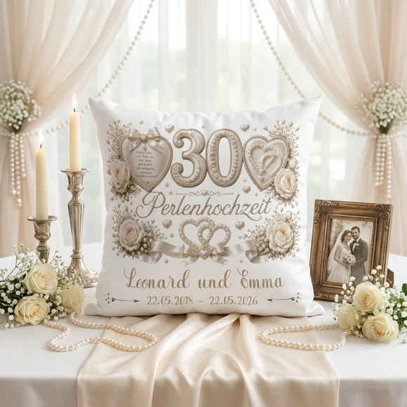 Geschenk zum 30. Hochzeitstag mit elegantem Perlenhochzeit-Design und Namen des Ehepaares