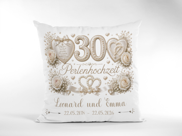 Perlenhochzeit Kissen personalisiert als hochwertiges Hochzeitsjubiläum Geschenk