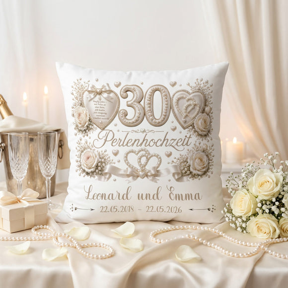 Personalisiertes Jubiläumskissen für 30 Jahre Ehe mit edlem Perlen-Design