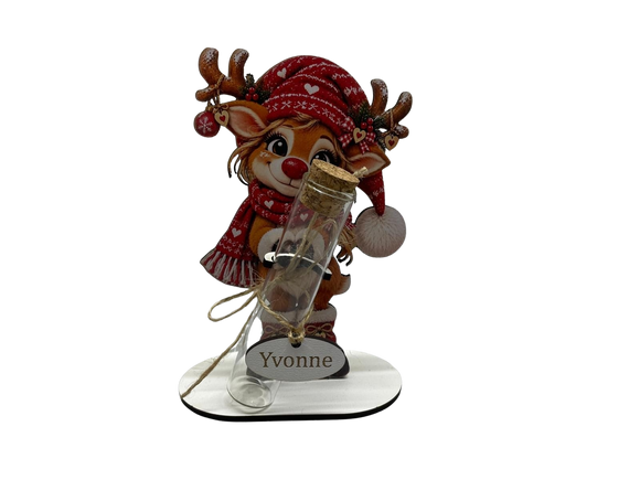 Personalisiertes Weihnachtsgeschenk mit Rentier Herzdetails und Name