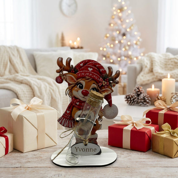 Rentier Geschenk zu Weihnachten mit Glasröhrchen für einen Geldschein