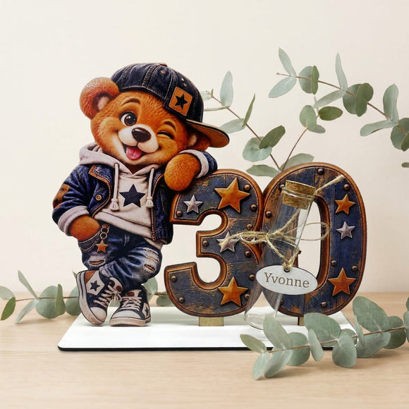 Geldgeschenk 30. Geburtstag Mann mit Teddy und personalisiertem Namen