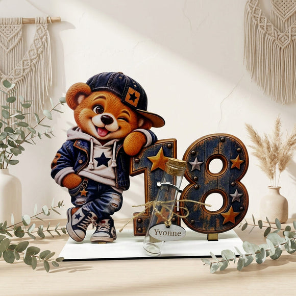 1. Geldgeschenk 18. Geburtstag für Führerschein mit Teddy und Glasröhrchen