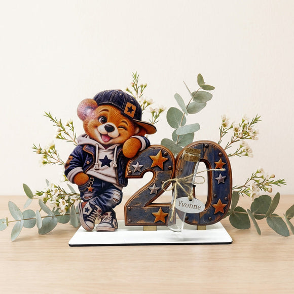 Geburtstagsgeschenk Mann zum 20. mit Teddy Sternen und Jeans-Look