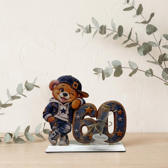 Geburtstagsgeschenk Mann zum 60. mit Teddy Sternen und Jeans-Look