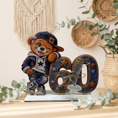 Geldgeschenk 60. Geburtstag Mann mit Teddy und personalisiertem Namen