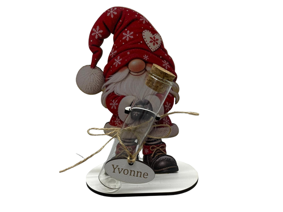 Personalisiertes Weihnachtsgeschenk mit Wichtel und Glasröhrchen