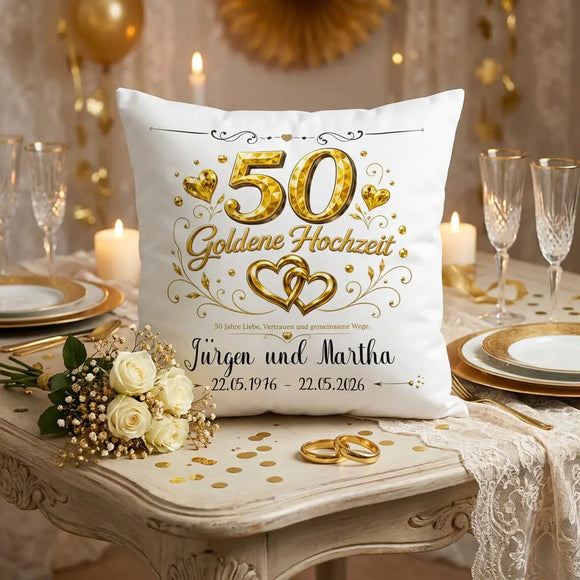 Kissen zum 50. Hochzeitstag personalisiert mit Namen und Hochzeitsdatum