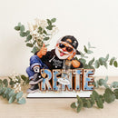 Geschenk zum Ruhestand Mann mit blau weißem RENTE-Schriftzug und Sonnenbrille