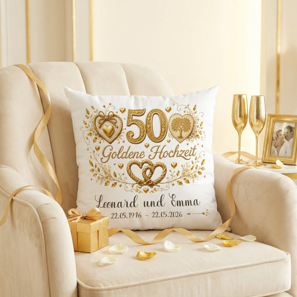 Goldene Hochzeit Kissen mit goldener 50 und Herzen