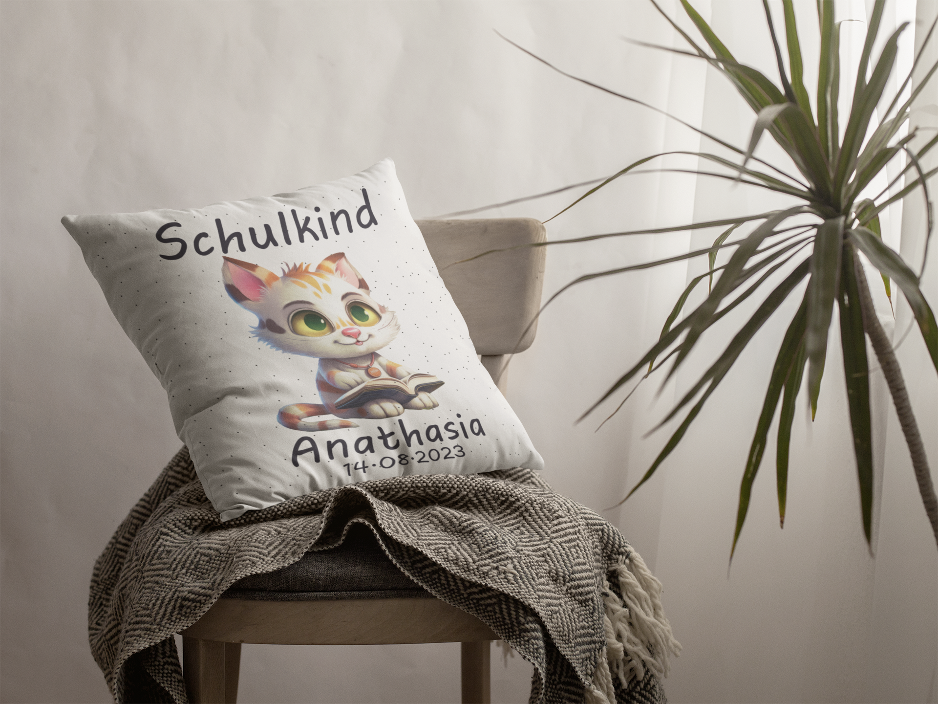 Einschulungs Geschenk | Kissen mit Namen Mädchen Jungen| Geschenke 1. Klasse |originelle Schulkind Geschenke Personalisiert Junge katze