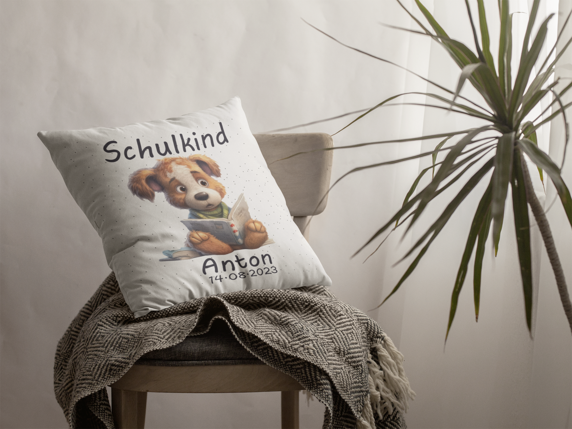 Einschulungs Geschenk | Kissen mit Namen Mädchen Jungen| Geschenke 1. Klasse |originelle Schulkind Geschenke Personalisiert Junge hund