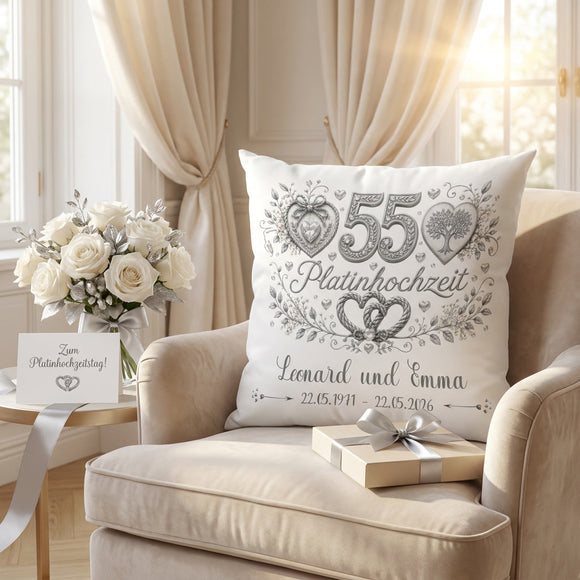 Personalisiertes Kissen Platinhochzeit für Ehepaar