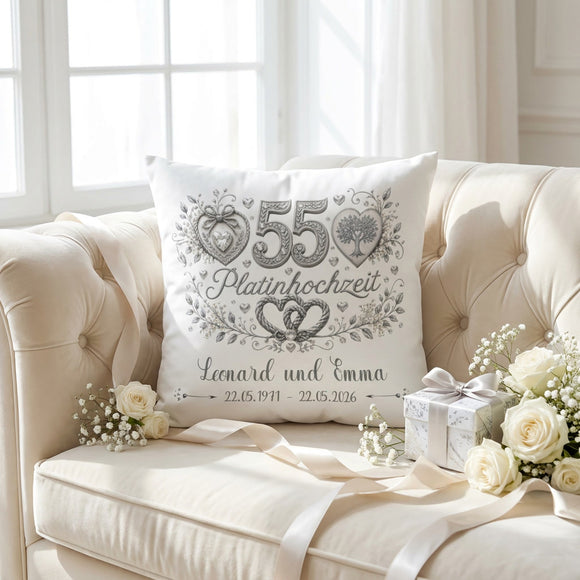 Geschenk Platinhochzeit personalisiertes Kissen
