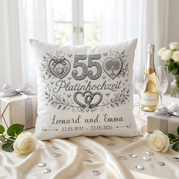 Geschenk Platinhochzeit personalisiertes Kissen zum 55. Hochzeitstag