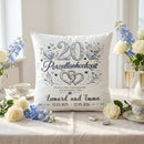 Personalisiertes Geschenk zur Porzellanhochzeit mit Herzen und Eheringen im Porzellanstil