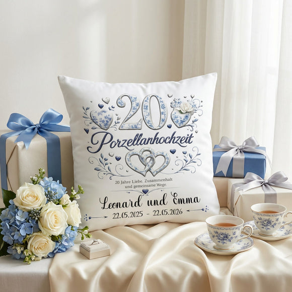 Geschenk für Freunde zum 20. Hochzeitstag mit personalisiertem Kissen
