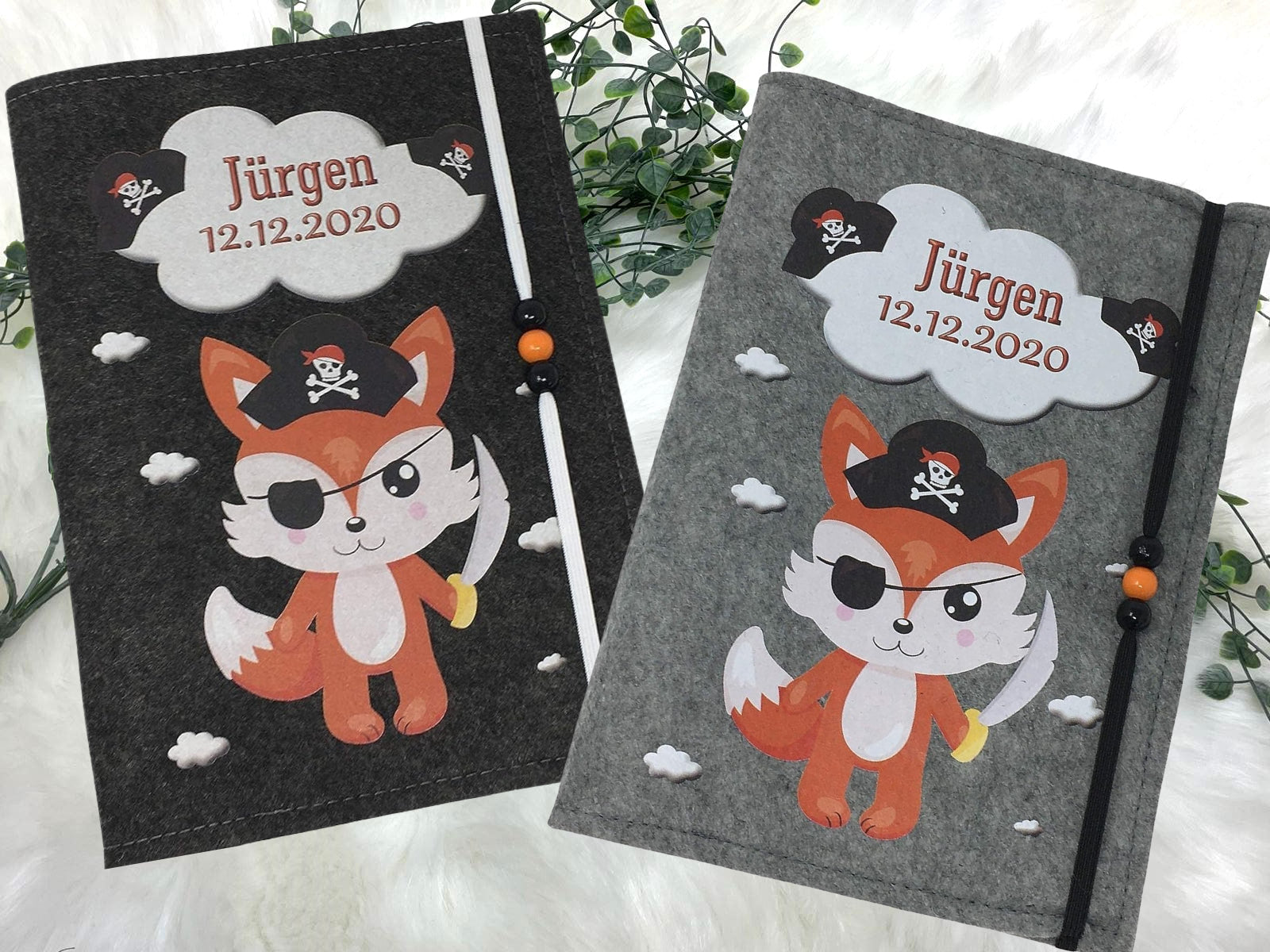 U Heft Hülle Filz personalisiert | Impfpass Fuchs Pirat| Untersuchungsheft Hülle filz Geschenk Geburt | Junge Mädchen taufe-2