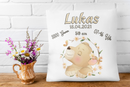 Personalisiertes Kissen zur Geburt – Löwenbaby mit Blüten & Geburtsdaten – Geschenk für Jungen-2