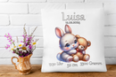 Personalisiertes Kissen zur Geburt – Hase mit Teddy & Geburtsdaten – Geschenk für Mädchen-2