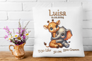 Personalisiertes Kissen zur Geburt – Giraffe & Elefant mit Geburtsdaten – Geschenk für Mädchen-2