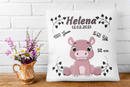 Personalisiertes Kissen zur Geburt – Rosa Nilpferd mit Geburtsdaten – Geschenk für Mädchen-2
