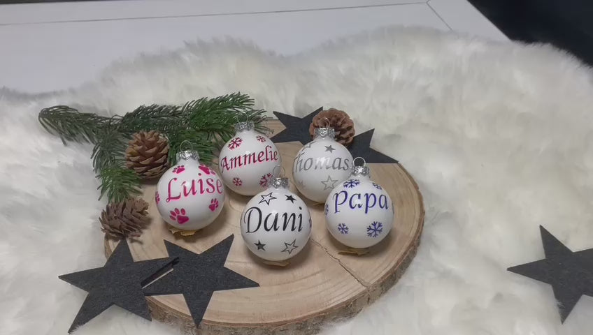 Weihnachtskugel mit Name aus Glas 6cm Wunschtext Weiß Glänzend Personalisierte Christbaumkugel-2