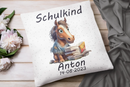 Personalisierbares Einschulungskissen mit Pferdemotiv, Name Anton und Einschulungsdatum – ideales Geschenk für Schulanfänger

