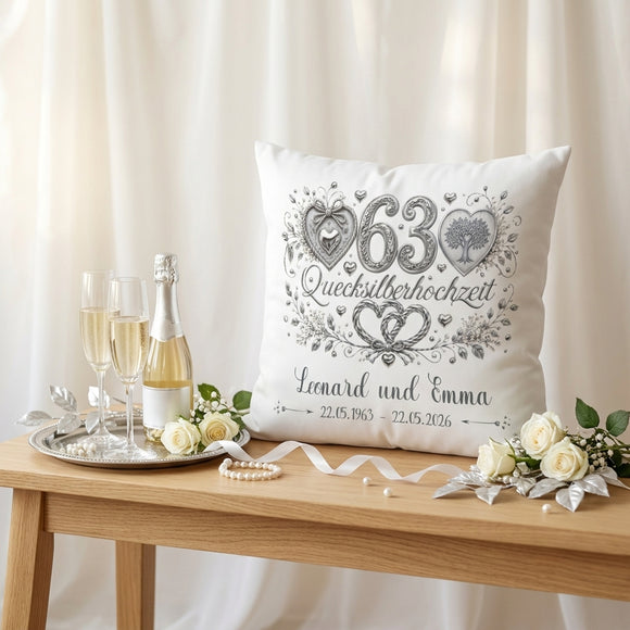 Geschenk zum 63. Hochzeitstag in Silber Grau mit Herzen und Lebensbaum