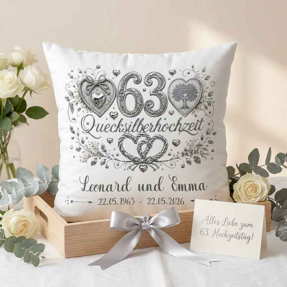 Geschenk Quecksilberhochzeit mit Namen und Hochzeitsdatum für 63 Jahre Ehe